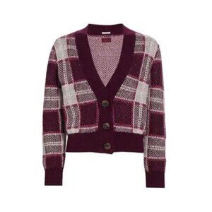 Mother Bad Boy Magnet The Slim Low Plaid Cardigan Sweater Size XS 23338